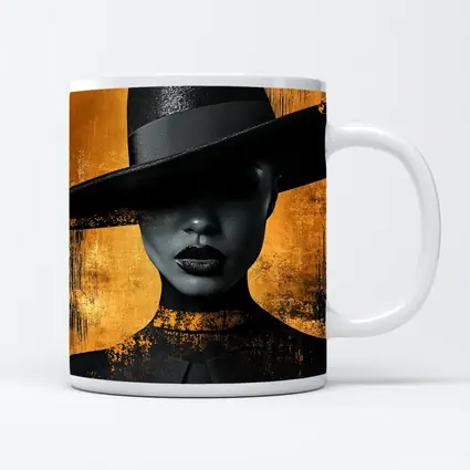 Black Woman Wide Hat Gold Background Art
