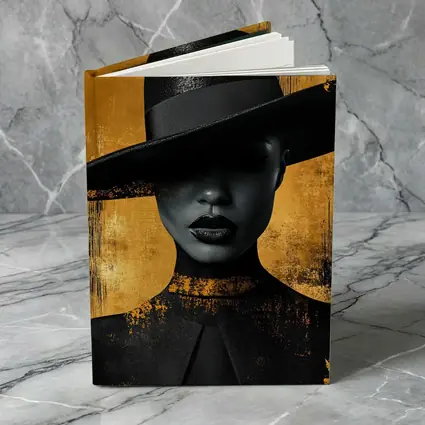 Black Woman Wide Hat Gold Background Art