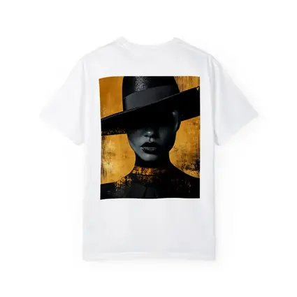 Black Woman Wide Hat Gold Background Art