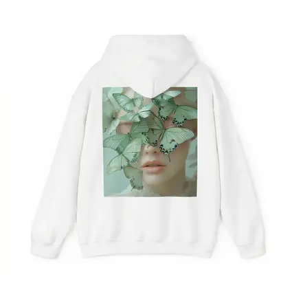 Woman Face Covered Green Butterflies Surreal Art