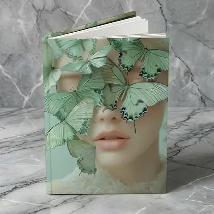 Woman Face Covered Green Butterflies Surreal Art
