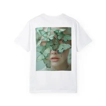 Woman Face Covered Green Butterflies Surreal Art