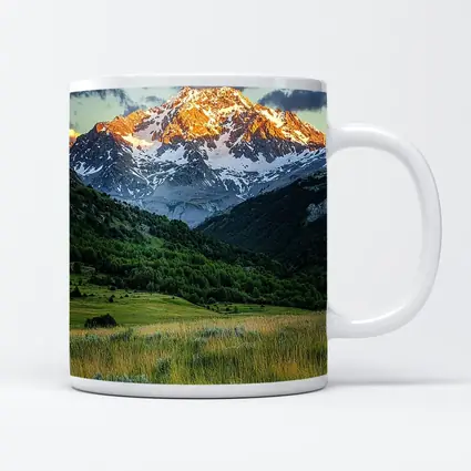 Snow Capped Mountain Peak Green Valley Landscape