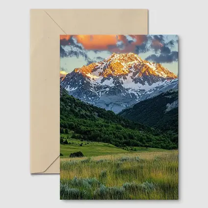 Snow Capped Mountain Peak Green Valley Landscape