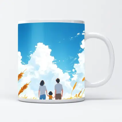 Anime Family Standing in Golden Wheat Field