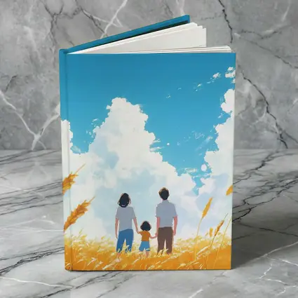 Anime Family Standing in Golden Wheat Field