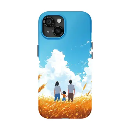Anime Family Standing in Golden Wheat Field