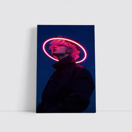 Neon Halo Figure Dark Blue Night Sky