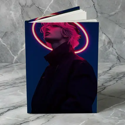 Neon Halo Figure Dark Blue Night Sky