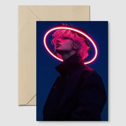 Neon Halo Figure Dark Blue Night Sky