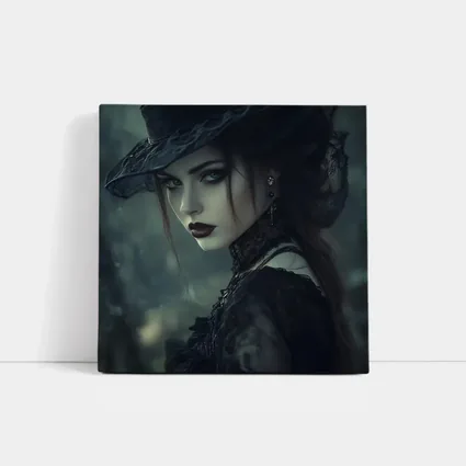 Gothic Woman Dark Hat Moody Forest