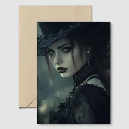 Gothic Woman Dark Hat Moody Forest