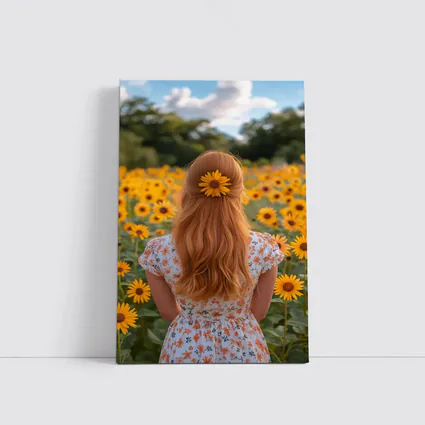 Red Hair Girl Sunflower Field Summer