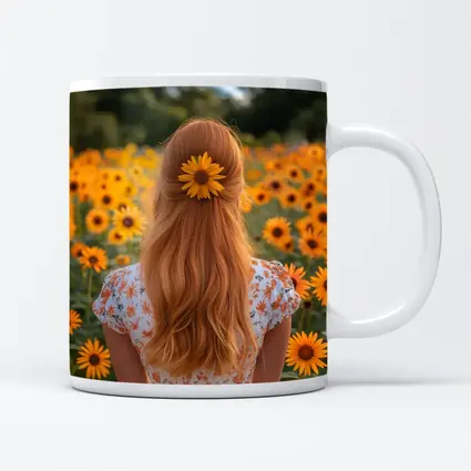 Red Hair Girl Sunflower Field Summer