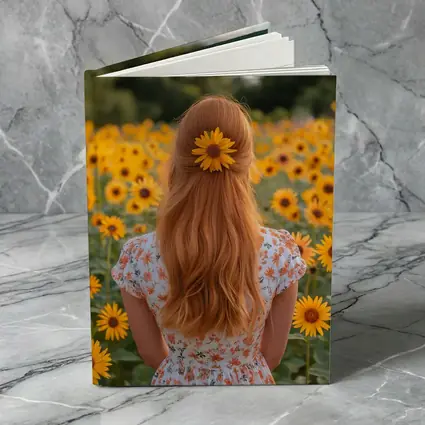 Red Hair Girl Sunflower Field Summer