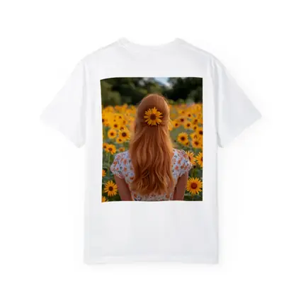 Red Hair Girl Sunflower Field Summer