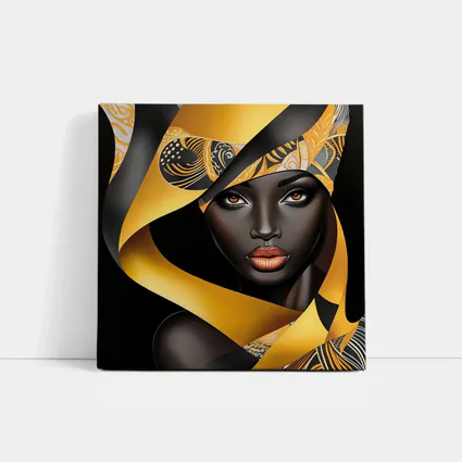 Black Woman Gold Ribbons Abstract Art
