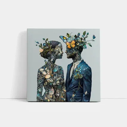 Couple Floral Collage Art Blue Tones