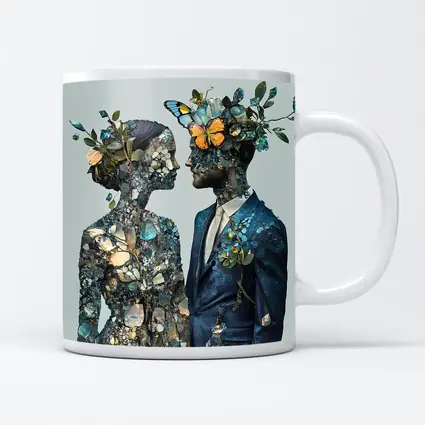 Couple Floral Collage Art Blue Tones