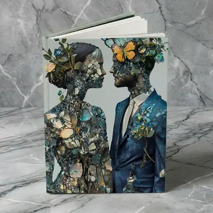 Couple Floral Collage Art Blue Tones