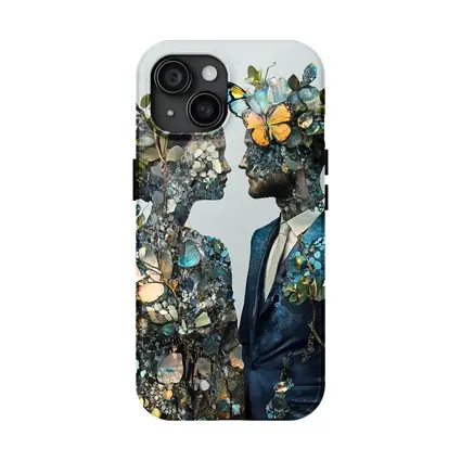 Couple Floral Collage Art Blue Tones