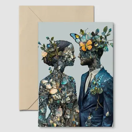 Couple Floral Collage Art Blue Tones