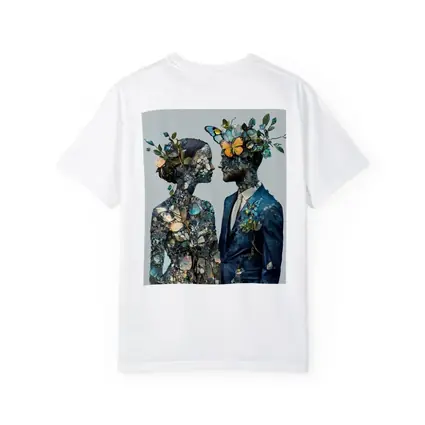 Couple Floral Collage Art Blue Tones