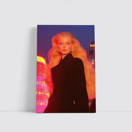 Blonde Woman Black Blazer Neon City Night