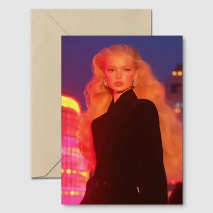 Blonde Woman Black Blazer Neon City Night