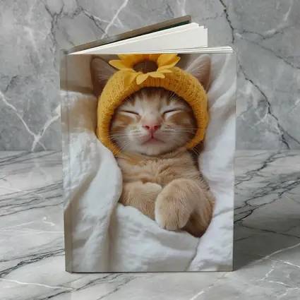 Sleeping Ginger Cat Sunflower Hat White Bedding