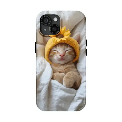 Sleeping Ginger Cat Sunflower Hat White Bedding