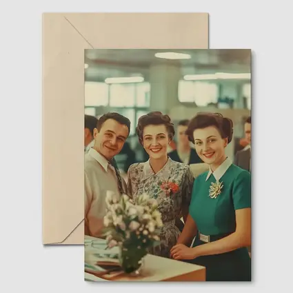 Retro Fifties Office Workers Smiling Together
