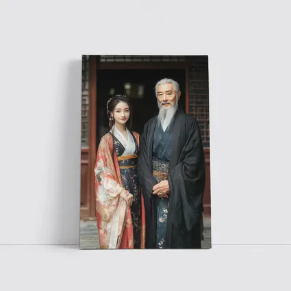 Traditional Chinese Hanfu Couple Ancient Courtyard