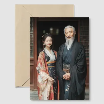 Traditional Chinese Hanfu Couple Ancient Courtyard