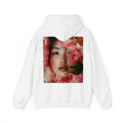 Asian Woman Portrait Surrounded By Pink Peonies