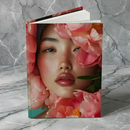 Asian Woman Portrait Surrounded By Pink Peonies