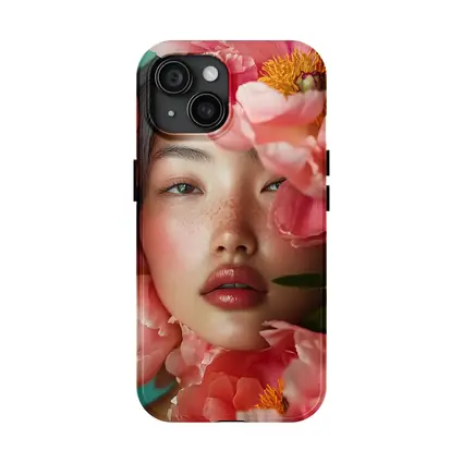 Asian Woman Portrait Surrounded By Pink Peonies