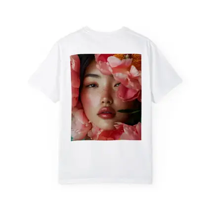 Asian Woman Portrait Surrounded By Pink Peonies