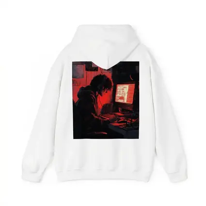 Hacker At Computer Red Glow Dark