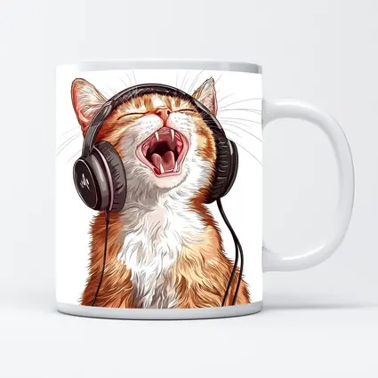 Orange Tabby Cat Singing With Headphones