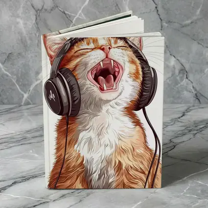Orange Tabby Cat Singing With Headphones