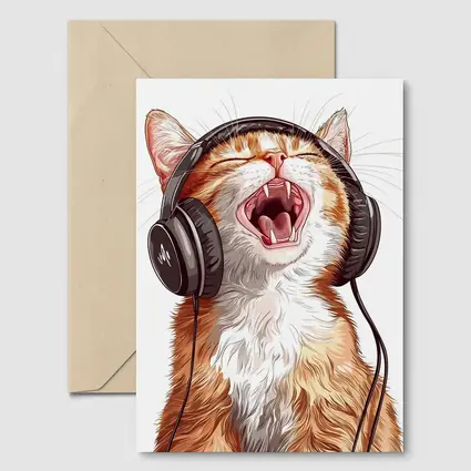Orange Tabby Cat Singing With Headphones