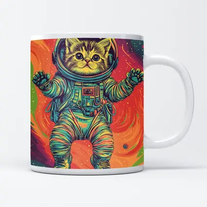 Kitten Astronaut Floating In Colorful Space