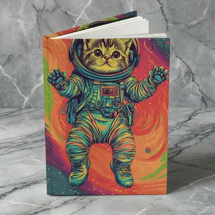 Kitten Astronaut Floating In Colorful Space