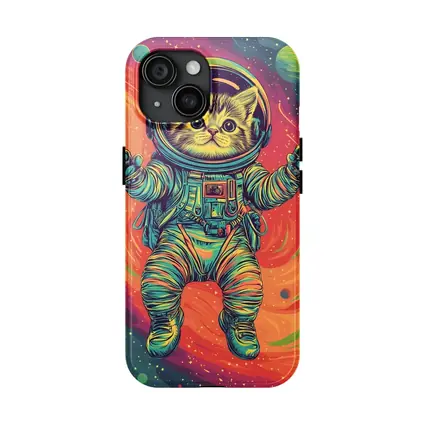 Kitten Astronaut Floating In Colorful Space