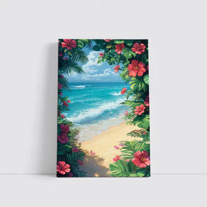 Tropical Beach Hibiscus Flowers Ocean View
