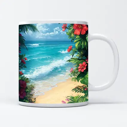 Tropical Beach Hibiscus Flowers Ocean View