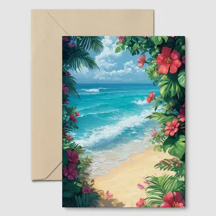 Tropical Beach Hibiscus Flowers Ocean View