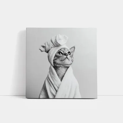 Cat In Bathrobe And Towel Hat