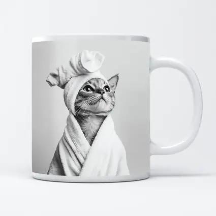 Cat In Bathrobe And Towel Hat